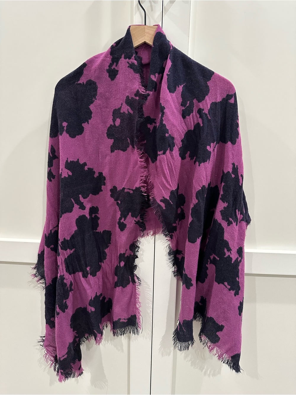 Esprit Purple and Black Patterned Fringed Wrap - Picture 1 of 2